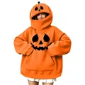 Felpa oversize con cappuccio a zucca di Halloween arancione con stampa jack-o'-lantern - Taglia S / Stile Spalla Cadente Faccia di Zucca (款式27) (Maglia) / Arancione