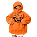 Felpa con cappuccio a zucca di Halloween arancione oversize con stampa viso spaventoso - Taglia S / Stile Travestimento Zucca Divertente (款式32) (Maglia) / Arancione