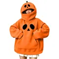 Felpa con cappuccio oversize arancione a forma di zucca di Halloween divertente per donna - Taglia S / Stile Zucca con Maschera Grande Divertente (款式33) (Maglia) / Arancione