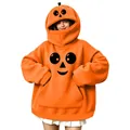 Felpa con cappuccio arancione a forma di zucca di Halloween con design divertente. - Taglia S / Maglia Zucca di Halloween Oversize (Stile 34) / Arancione