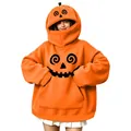 Felpa con cappuccio a zucca di Halloween arancione oversize con viso divertente - Taglia S / Maglia Zucca con Espressione Divertente (Stile 31) / Arancione