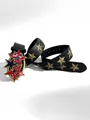 Punk style black leather belt featuring vintage bronze and red star metal buckle studs. - 110cm / Black
