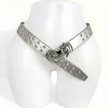 Silver double grommet belt with gothic heart buckle, Y2K aesthetic extra-long waist belt. - 110cm / Silver