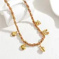 18k gold plated stainless steel necklace with brown leather cord and fruit charms - Strawberry Pendant Style / Gold/Brown