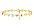 Pulsera de acero inoxidable dorada con llamativos dijes de corazones esmaltados - Estilo Corazón Multicolor (1899GH)