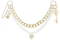 Double-layered gold curb chain and pearl bag strap with heart and vintage key charms - Artificial Pearl Cross Bag Chain Set