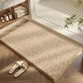 Tappeto da bagno beige spesso a pelo lungo, consistenza morbida e fondo antiscivolo - 40*60cm / Fiocco di Nebbia - Cachi