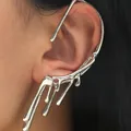 Elegant silver liquid metal drip ear cuff wrap jewelry for non-pierced ears - Liquid Streamline Style (9843)