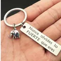 Inspirational elephant keychain stainless steel tag with Spanish quote Never Forget How Strong You Are - Nunca olvides lo FUERTE que eres Style (Type C) / 12*50mm
