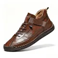 Langlebige braune Leder-Arbeitsstiefel für Herren mit strukturierter Gummisohle - 38 / Kaffeebraun