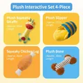 Set di 4 giocattoli di peluche per cani con giraffa, ciabatta, osso e coscia di pollo - Set di 4 Peluche Sonori Carini