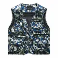 Blue camouflage men's quick-dry mesh fishing vest with multi-pockets for outdoors - Camo Blue