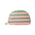 Stijlvolle gestreifte koepel cosmetische tas met pompom rits, grote reis make-up tas. - Rosa und Grün Gestreift