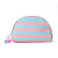 Trousse de maquillage rayee rose et bleue, jolie pochette cosmetique zippee avec pompons. - Rayé Rose Bleu