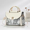 Elegant luxury women's handbag featuring vintage paisley print and gold metallic handle - Off White