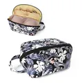Reise BH und Unterwäsche Organizer Tasche mit Blumenmuster, tragbare Kosmetiktasche für Damen. - Schwarze Blätter