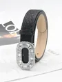 Women fashion rhinestone buckle black leather belt sparkling crystal waist belt for jeans - 2.8cm Oval Buckle / Black