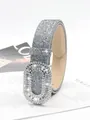 Women sparkly rhinestone crystal belt luxury diamond buckle waist belt for jeans - 2.8cm Oval Buckle / Silver