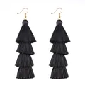 Schwarze 4-lagige Quasten Ohrringe, elegante Stoff Fransen Ohrhänger Modeschmuck Accessoire. - 1 Paar (Länge ca. 85mm) / Schwarz