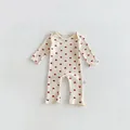 Cute baby long sleeve romper with red heart print, soft cotton fabric for newborn infants. - 66cm / Red