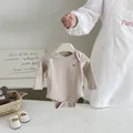 Cute newborn baby cotton long sleeve bodysuit, soft neutral tone infant romper for spring autumn. - 66cm / Khaki