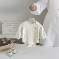 Cotton baby long-sleeve bodysuit with cute bear embroidery, soft autumn infant romper. - 66cm / Apricot