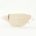 Beigefarbene gewebte Gürteltasche für Kinder, stilvolle Bauchtasche mit Doppel Reißverschluss. - Stroh Beige