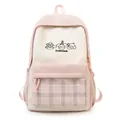 Cute Japanese ins style plaid backpack for school girls, pink and white canvas book bag. - Single Bag / Pink