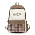 Cute Japanese style campus backpack for teen girls school bag with plaid front pocket design. - Single Bag / Brown