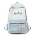 Light blue and white plaid canvas school backpack, cute student daypack for teenage girls. - Single Bag / Blue