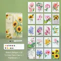 Portable watercolor painting set with 20 floral sketch pages and 12-color palette card - Flower Garden Theme / 20 Pages/Pack