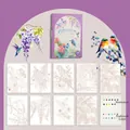 Set creativo de pintura a la acuarela A4 con pigmentos metálicos y láminas de arte - Tema de Flores y Pájaros / Juego de 16 piezas