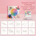Set de colorear con acuarelas portátiles, diseño de insectos y 12 colores vivos. - 30 Hojas/Paquete / Summer Insect