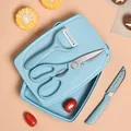 Blue 5-piece baby food preparation set including cutting board, peeler, knife, and scissors - 5-Piece Set (TZ-15) / Five-Piece Set / Nordic Blue