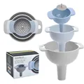 Set di 4 imbuti da cucina a incastro con filtro per travaso liquidi - Imballaggio in scatola / Blu Grigio