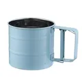 Stainless steel handheld cup-style flour sifter with fine mesh for baking tasks - Blue