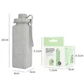Grey portable outdoor silicone folding water bottle with packaging and dimensions - 600ml / Gray