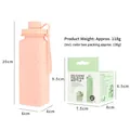 Pink silicone folding water bottle with 620ml capacity and travel dimensions - 600ml / Pink
