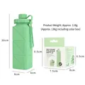 Turquoise collapsible silicone sports water bottle with packaging and dimensions (85 chars) - 600ml / Blue