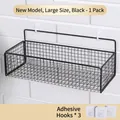 Estante de pared de malla metálica negra grande con ganchos adhesivos para baño y cocina - Mejorado / 37cm (Con 3 Ganchos) / Negro