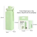 Portable light green silicone folding water bottle with 620ml capacity and dimensions. - 600ml / Green