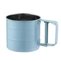 Light blue stainless steel semi-automatic hand-held flour sifter with 250g scale markings - Stainless Steel Single Layer / PP Bag / Blue