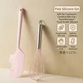 Durable heat resistant pink food-grade silicone baking tool set with whisk and spatula - Spatula & Egg Beater Set / Pink