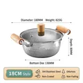 18cm stainless steel Yukihira pot with wooden handle and glass lid for cooking - 304 Yukihira Pot (Small Double Handle)