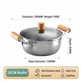 20cm 304 stainless steel Yukihira milk pot with a glass lid and anti-scald wooden handle - 304 Yukihira Pot (Large Double Handle)