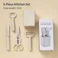 5-piece cream kitchen utensil set including knife, scissors, and peeler - White A Style 5-Piece (With Base) / Five-Piece Set
