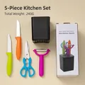 Colorful 5-piece kitchen utensil set with knives, peeler, and shears - Multicolor C Style 5-Piece (With Base) / Five-Piece Set