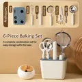Professional 6-piece kitchen baking tool set including whisk and scissors with storage base - White Baking 6-Piece (With Base)