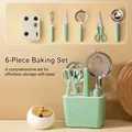 6-piece mint green kitchen baking tool set including whisk shears and storage base - Green Baking 6-Piece (With Base)