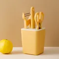 Yellow 6-piece kitchen tool set with scissors peeler and knives in storage block - Yellow 4-Piece